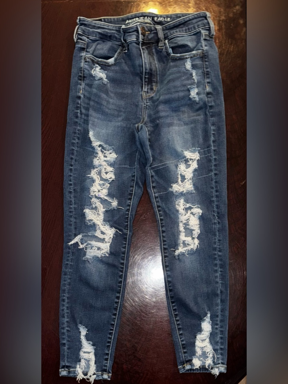 American Eagle Outfitters Women’s Distressed Dark Blue Ripped Skinny Jeans